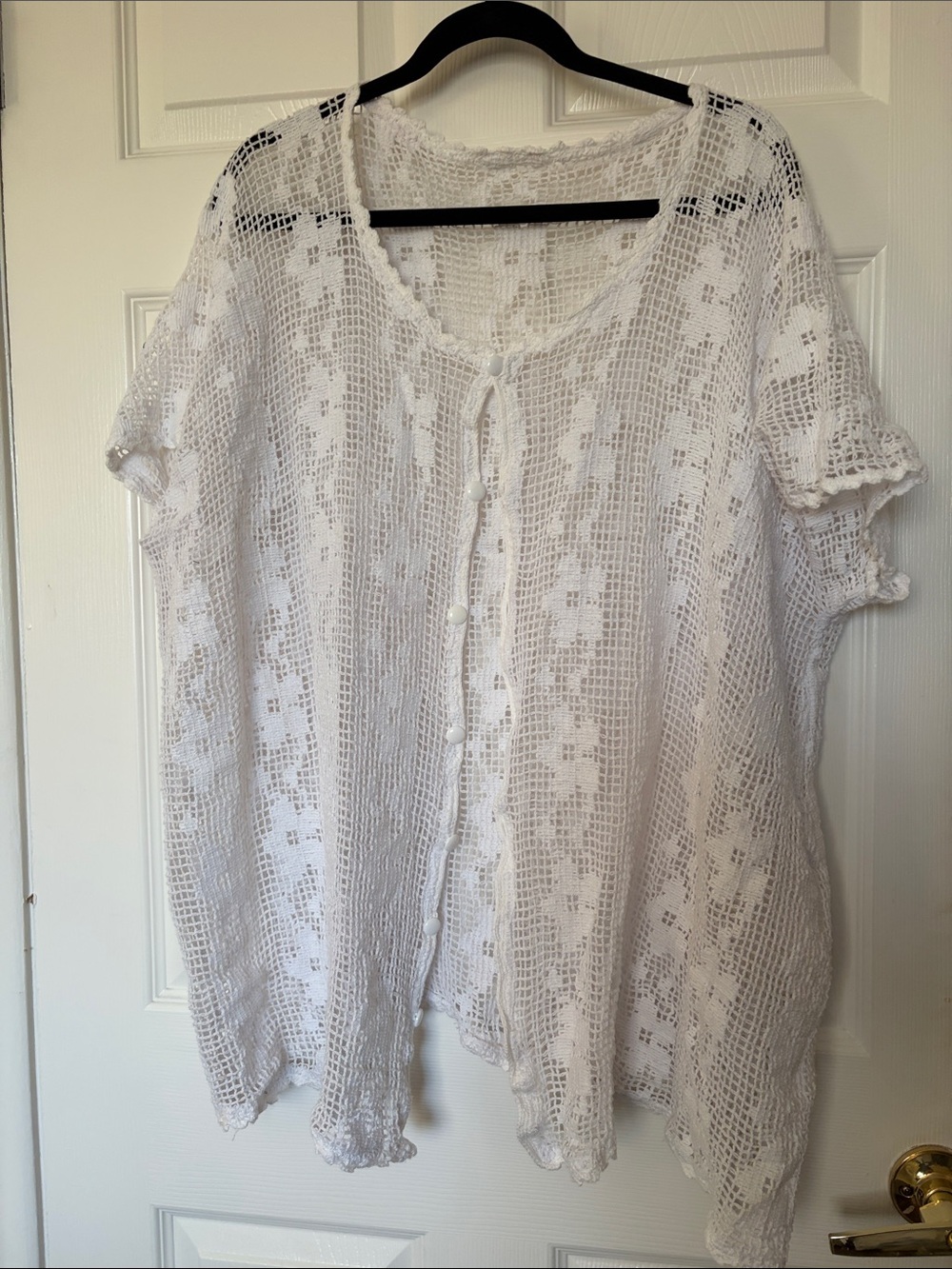 White Crochet Button-Front Coverup